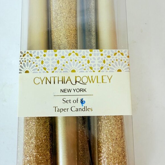 Holiday Metallic Gold Glitter Taper Candles Two Tone Set Of 6 By Cynthia Rowley - Picture 13 of 16